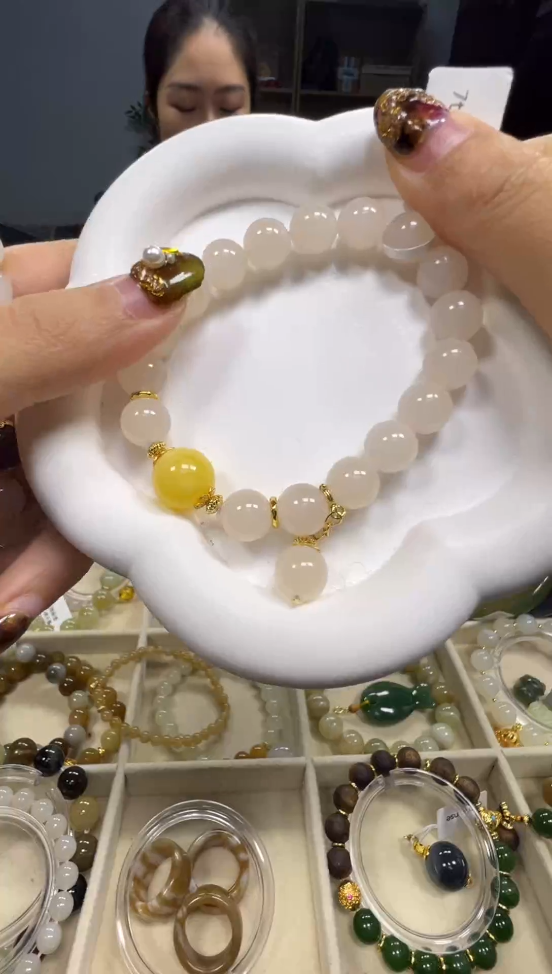 未镶嵌手串和田玉冰藕粉设计款手串卡10