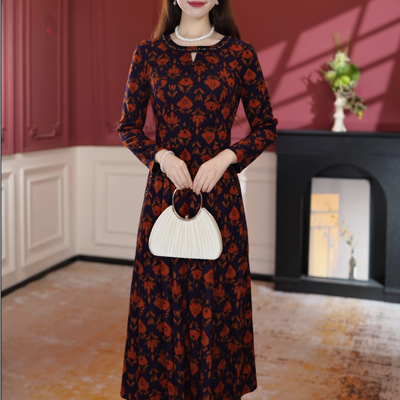 【妙莱 果粒橙】秋冬新款显瘦气质连衣裙中年妈妈装收腰显瘦