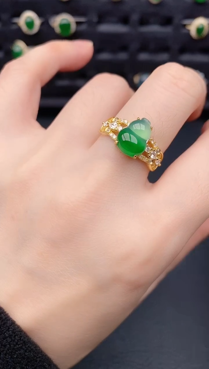 银S925镶嵌戒指翡翠天然a货翡翠152