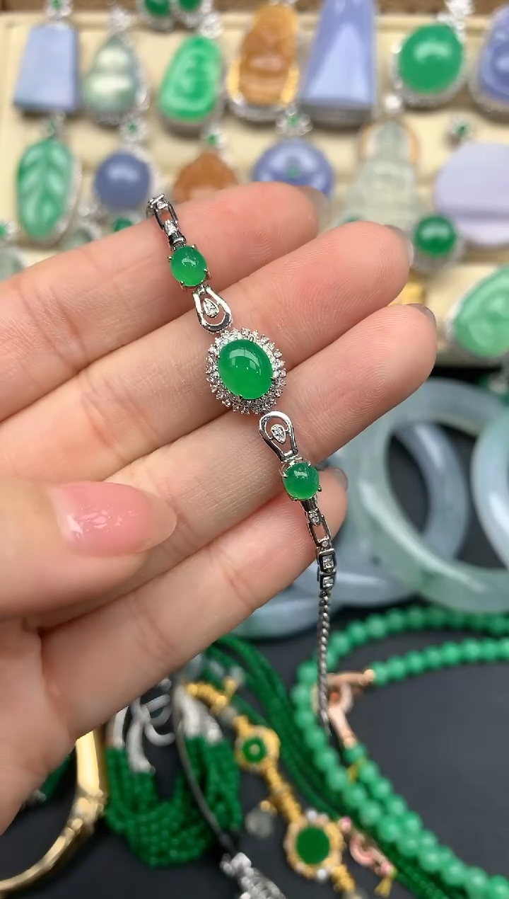 【闪购商品】翡翠手串18K金镶嵌465-中国好珍宝