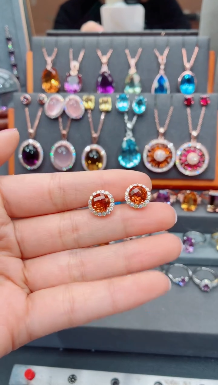 银S925镶嵌耳饰黄晶黄晶耳饰