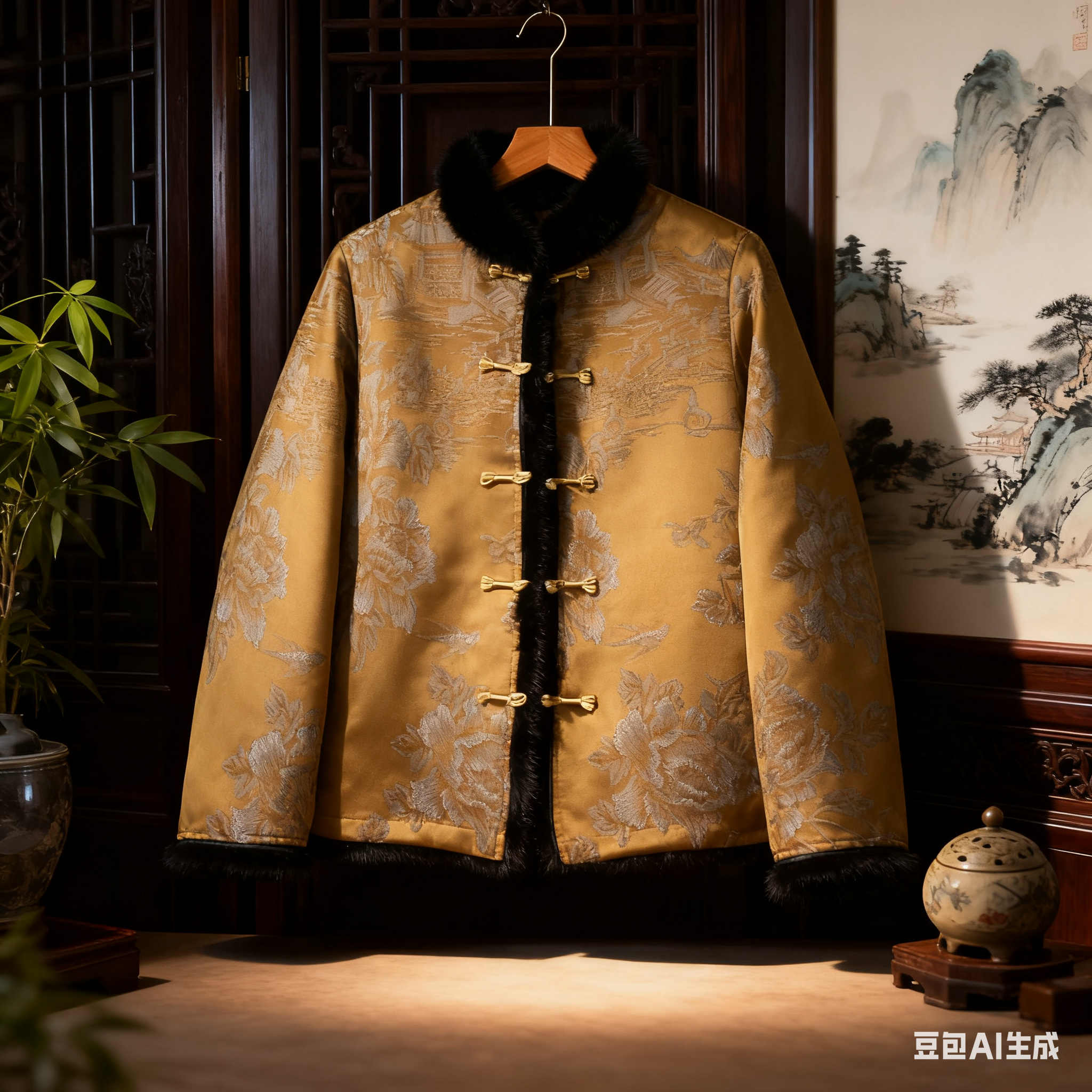 【大明湖畔】新中式国风冬季外套短款开襟加厚上衣保暖水貂毛外套