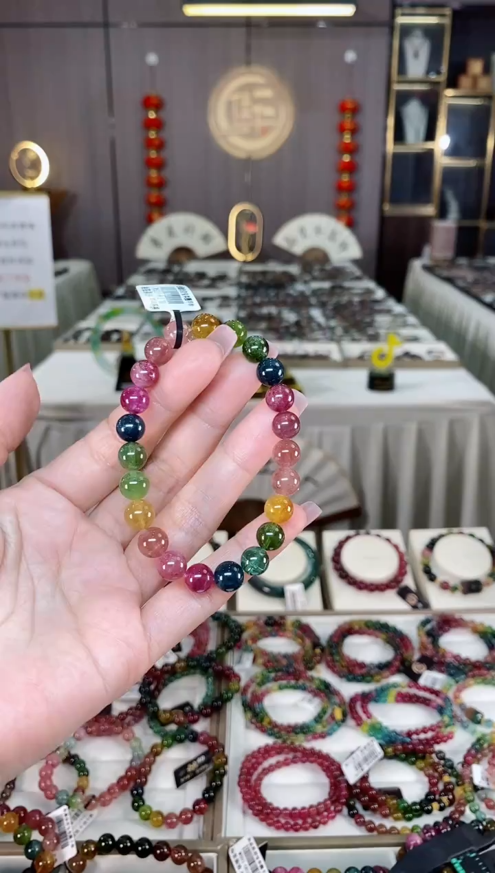 未镶嵌老矿碧玺彩虹单圈手串8mm+碧玺hon多样性发货一条