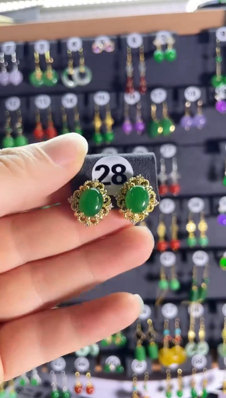 【闪购商品】翡翠耳饰银S925镶嵌新28..