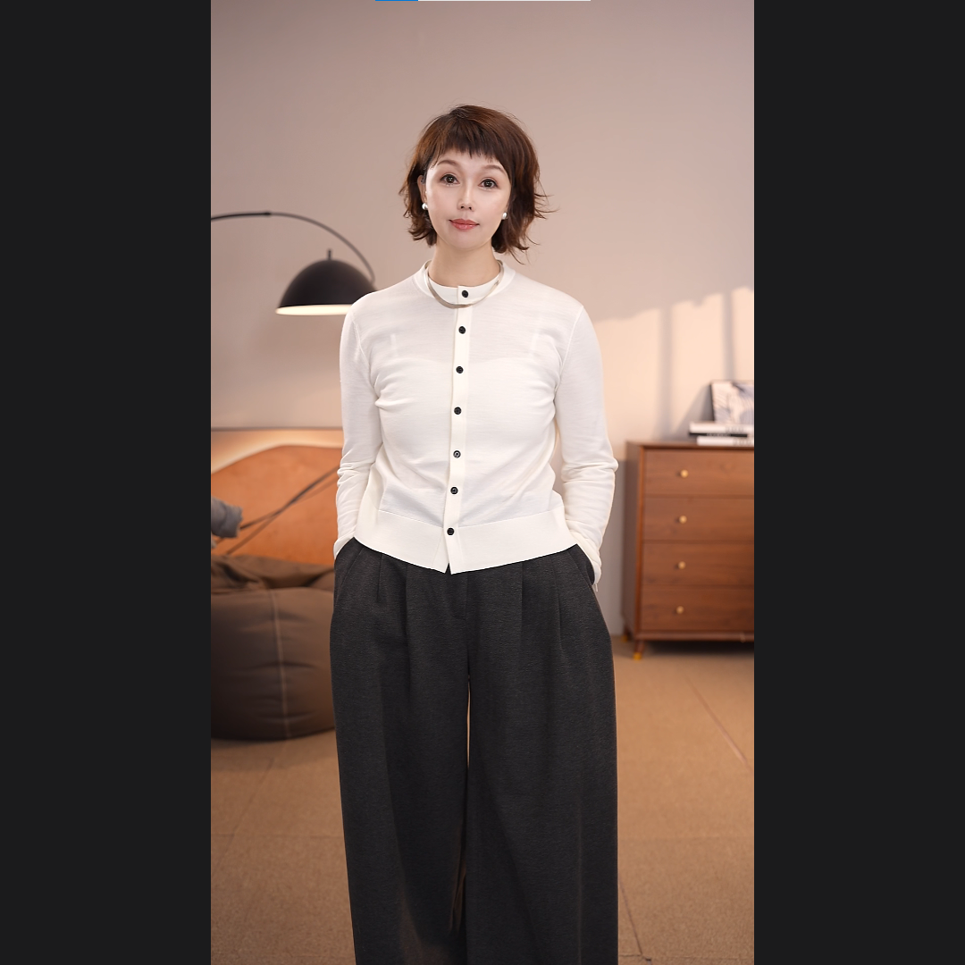 慵懒松弛风女士高克重微弹休闲透气阔腿裤
