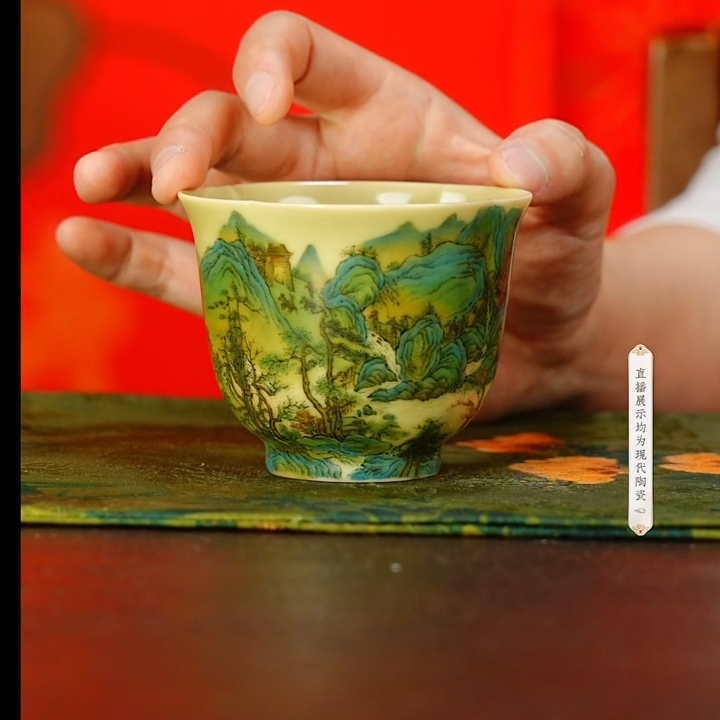 【小乔赏瓷】谢小金景德镇手工手绘蜀山行旅图主人杯Xxj175.