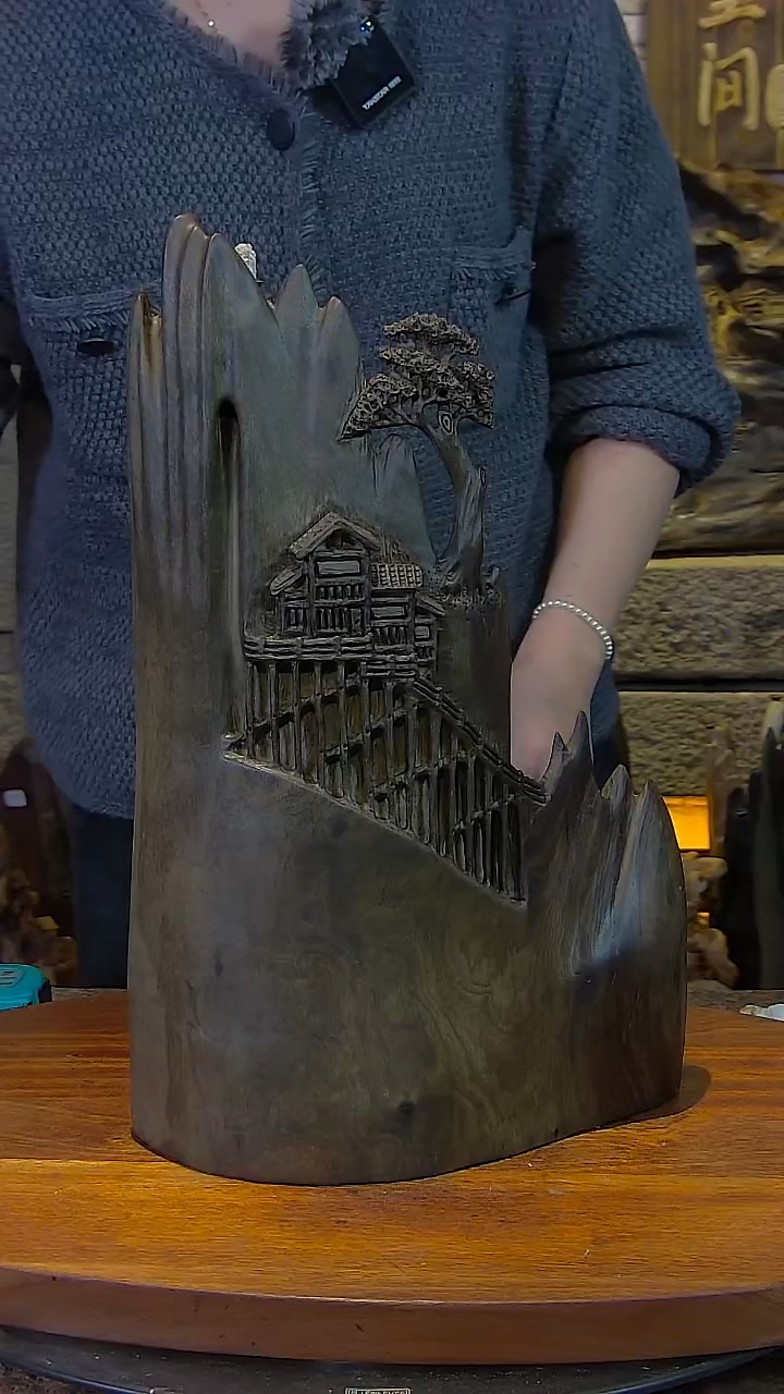 木金丝楠阴沉木山水摆件