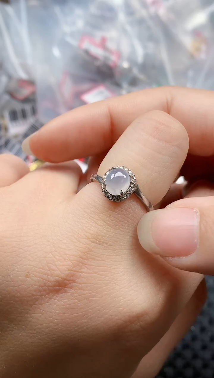 银S925镶嵌戒指翡翠天然A货缅甸翡翠