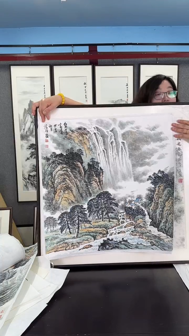 国画实木装裱83*83 山水