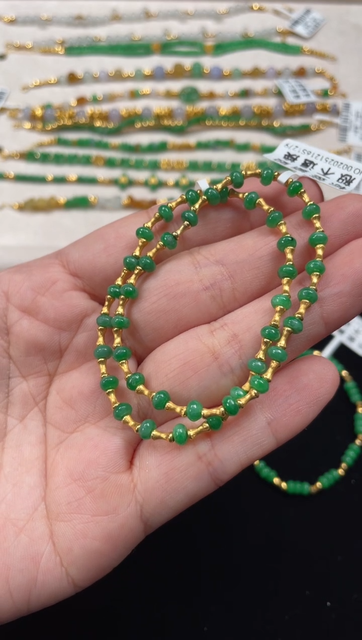 18K金镶嵌手串翡翠多样性   发货一条   P346