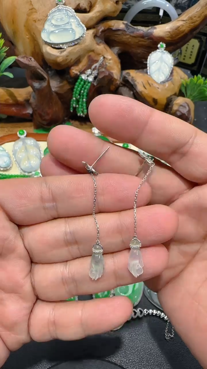 【闪购商品】翡翠耳饰18K金镶嵌耳饰