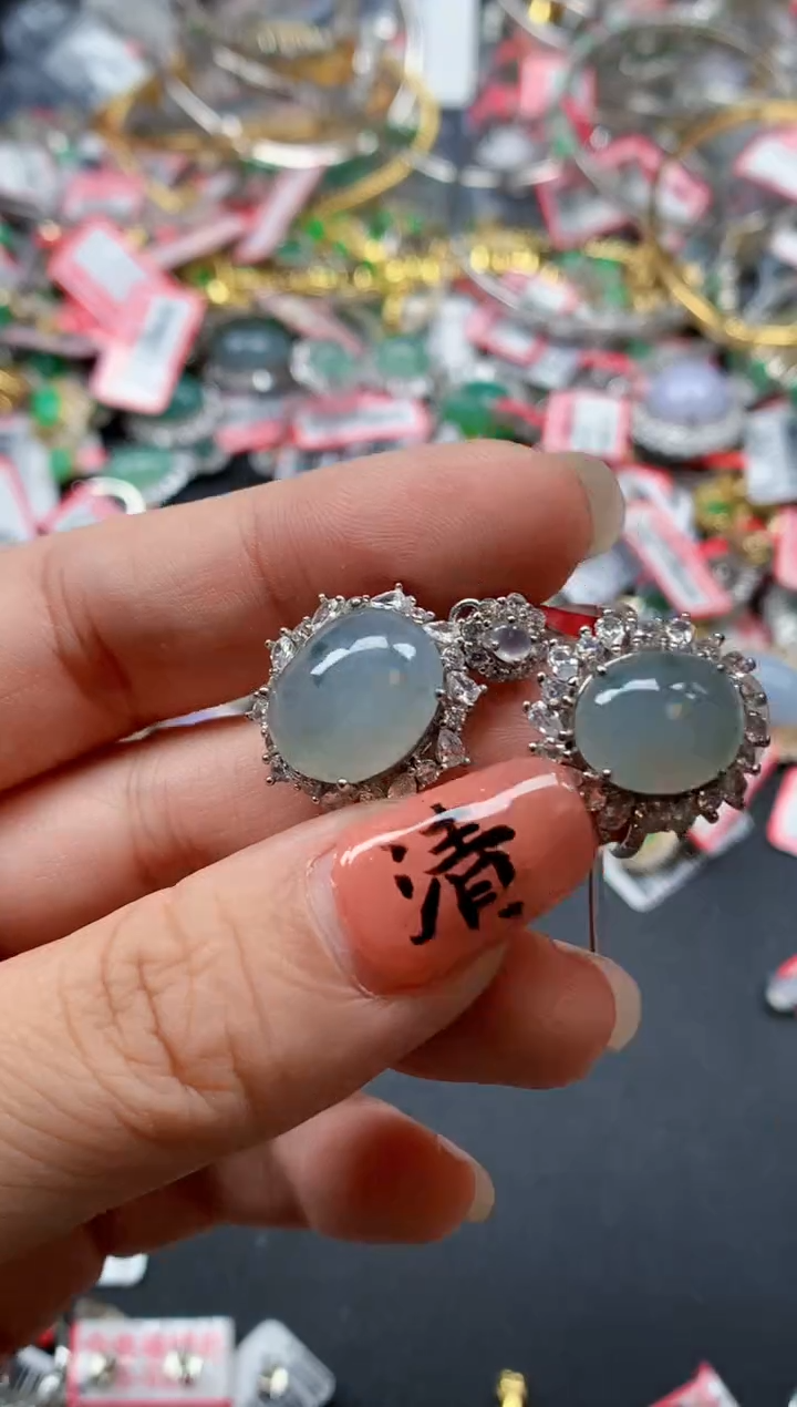 银S925镶嵌戒指翡翠天然A货缅甸翡翠