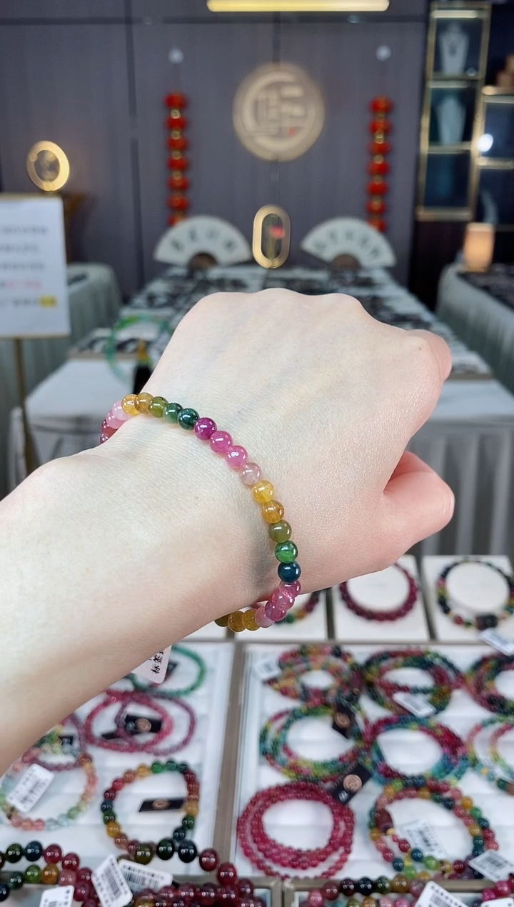 未镶嵌老矿碧玺彩虹单圈手串5mm+碧玺hon多样性发货一条