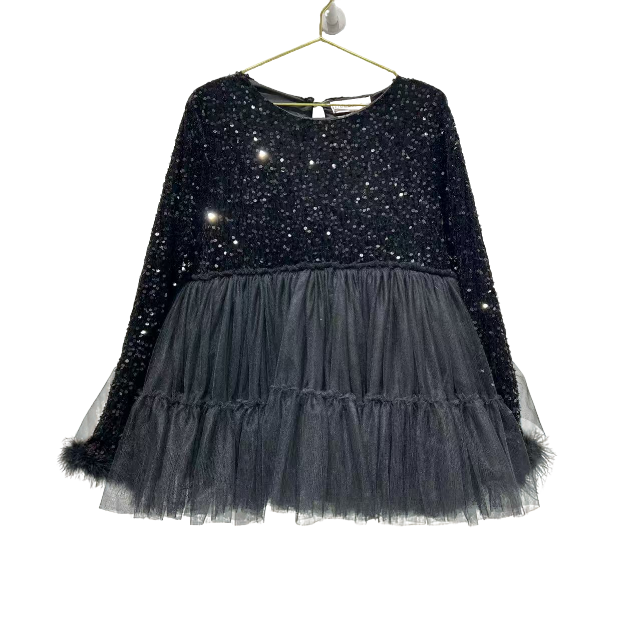 4086【珍珍优选】设计师新款拼接纱纱冬季长袖女装连衣裙