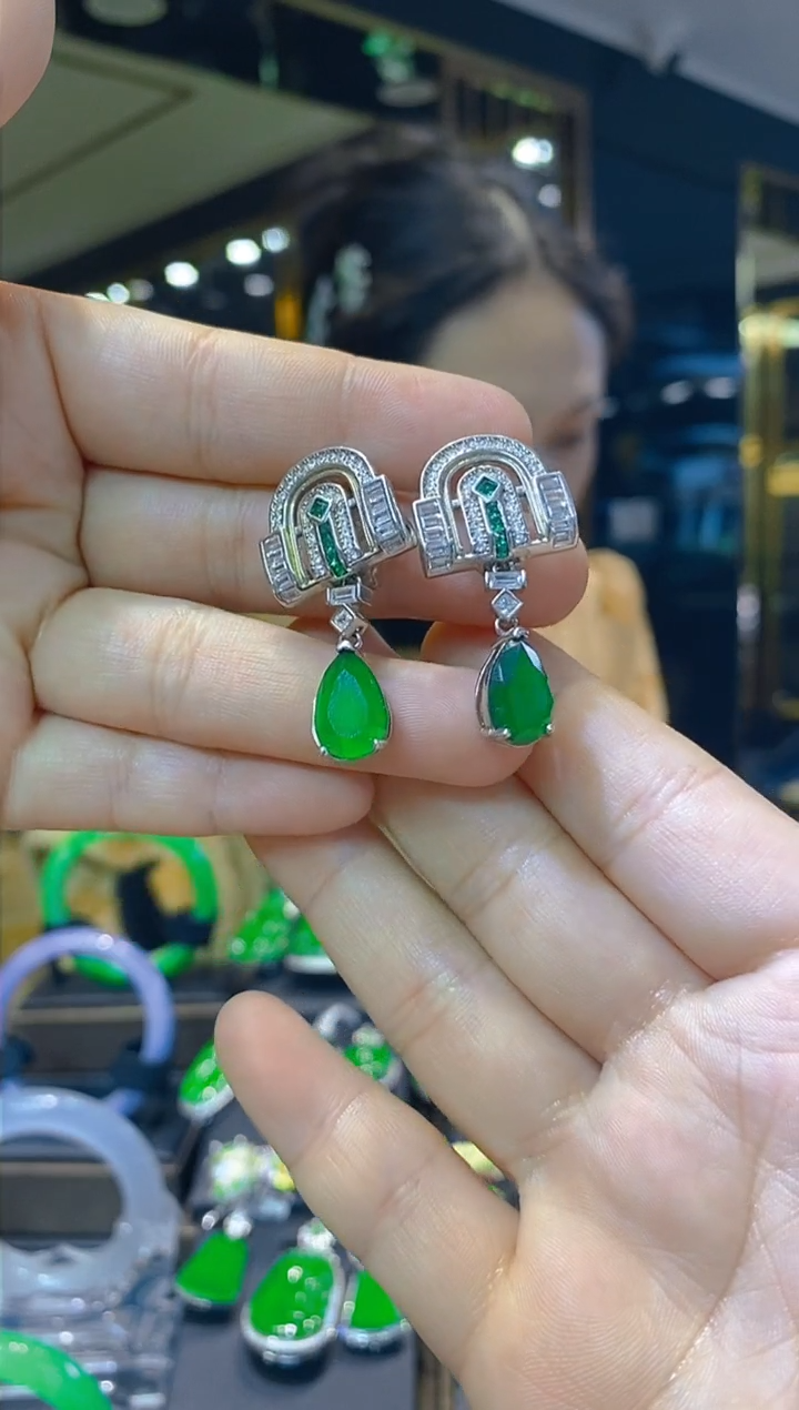 【闪购商品】翡翠耳饰银S925镶嵌038   （多样性发货）