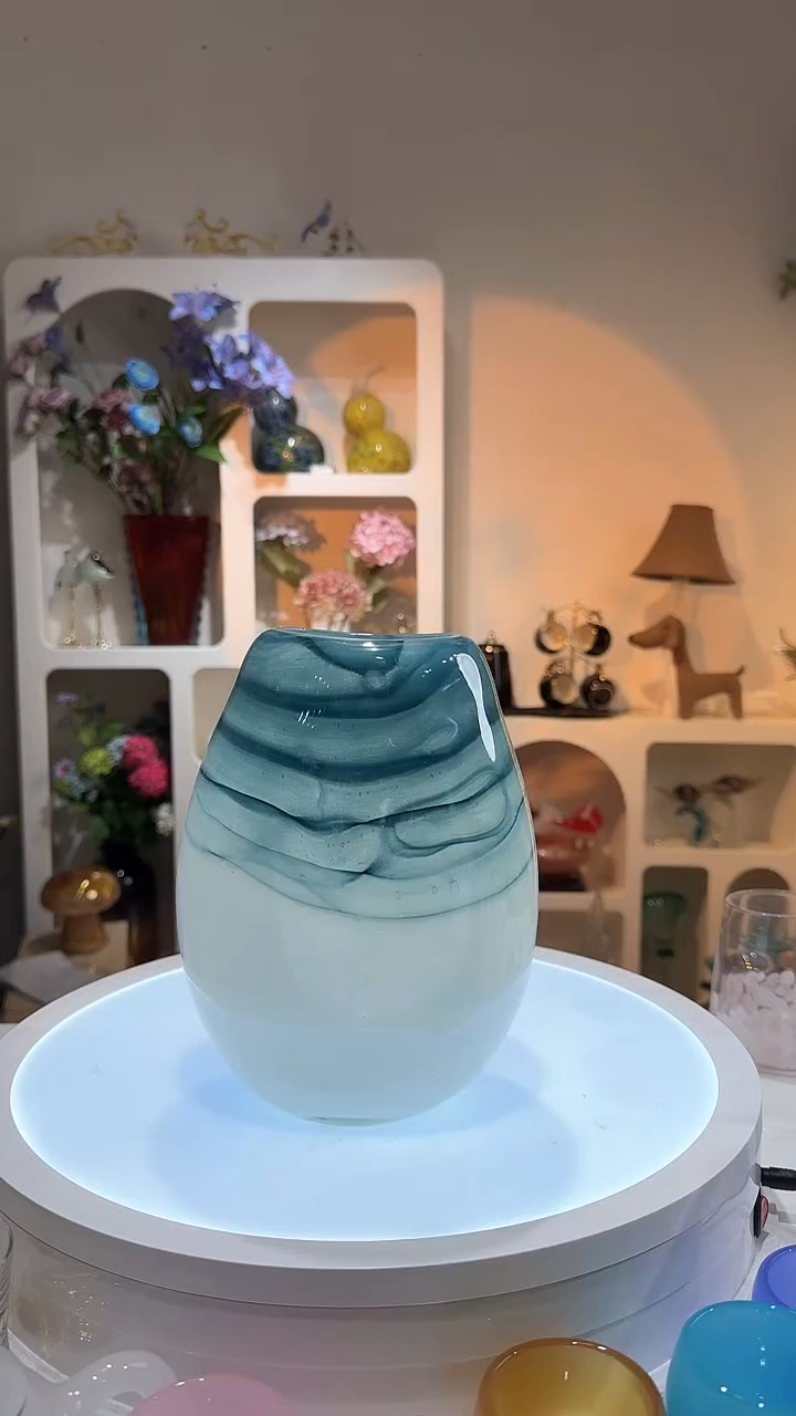 【闪购商品】琉璃1只白底蓝纹花瓶