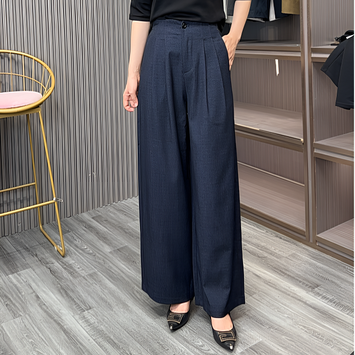 秋季新款褶皱牛仔阔腿裤女时尚休闲简约通勤气质直筒百搭裤子
