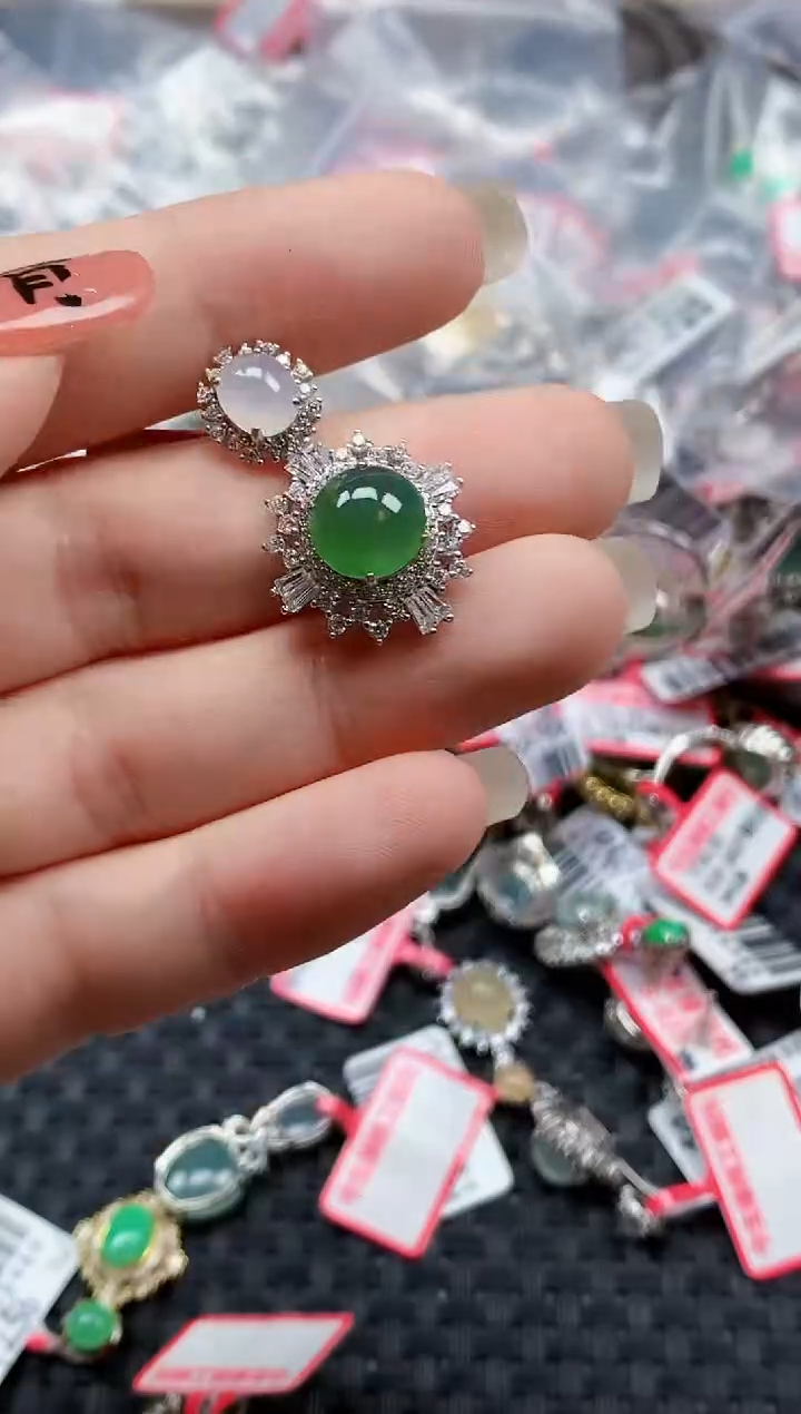 银S925镶嵌戒指翡翠天然A货缅甸翡翠