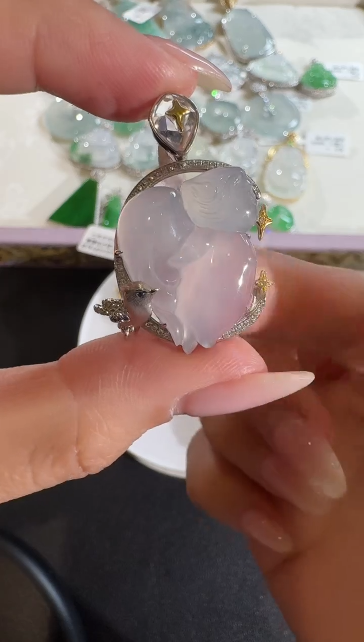 【闪购商品】翡翠吊坠(不含链)18K金镶嵌【源头工厂】宝石钻石镶嵌