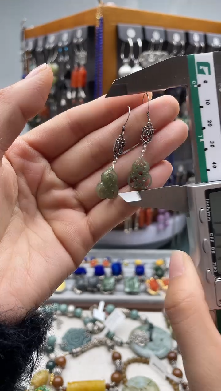 【闪购商品】和田玉耳饰银S925镶嵌饰品