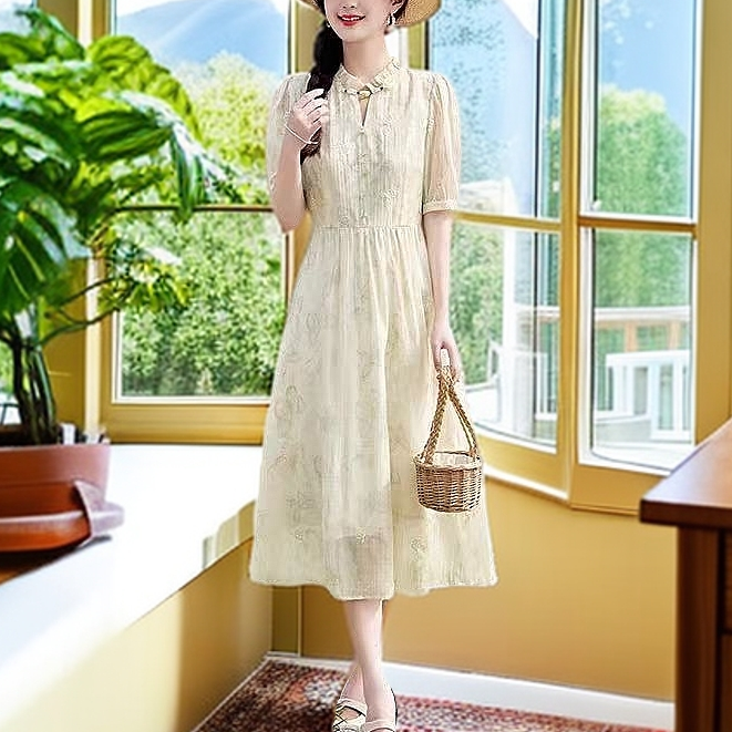 2890#【木兮兮专属】2025年夏季新款气质显瘦百搭时尚木耳领连衣裙