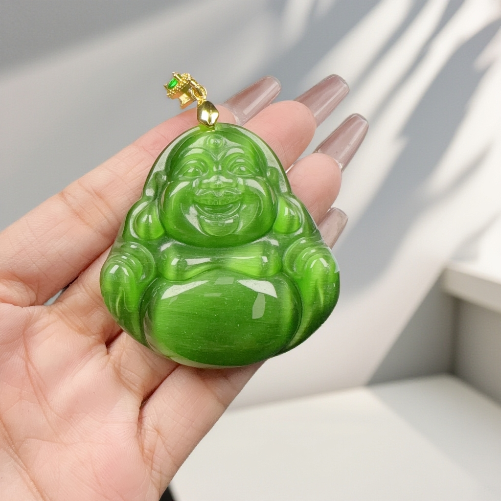 z320绿猫眼佛公漂亮气质吊坠