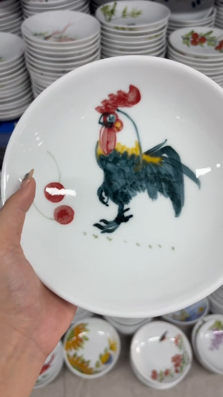瓷片景德镇陶瓷食品级手绘釉中彩-圆深盘