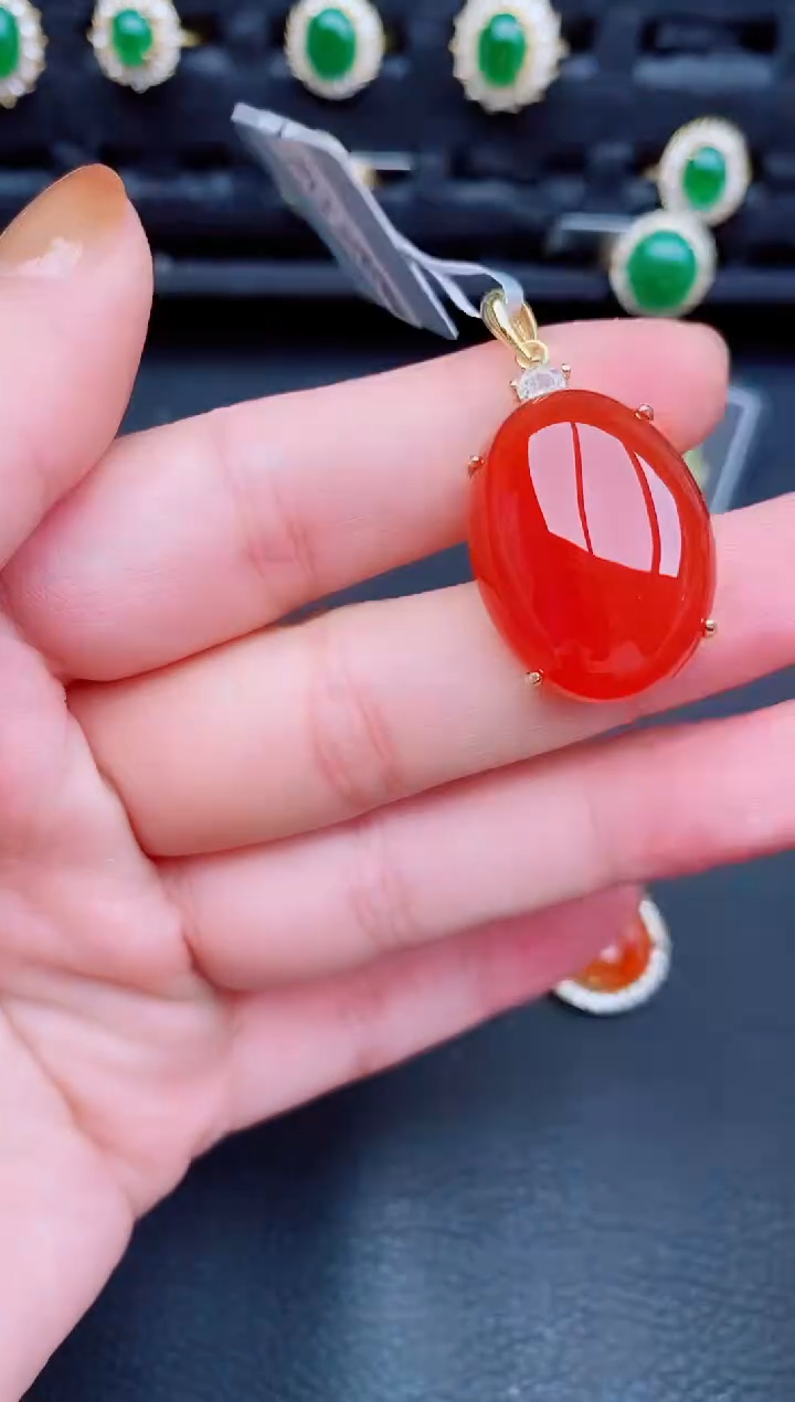 【闪购商品】玛瑙/玉髓颈饰银S925镶嵌天然a货翡翠351