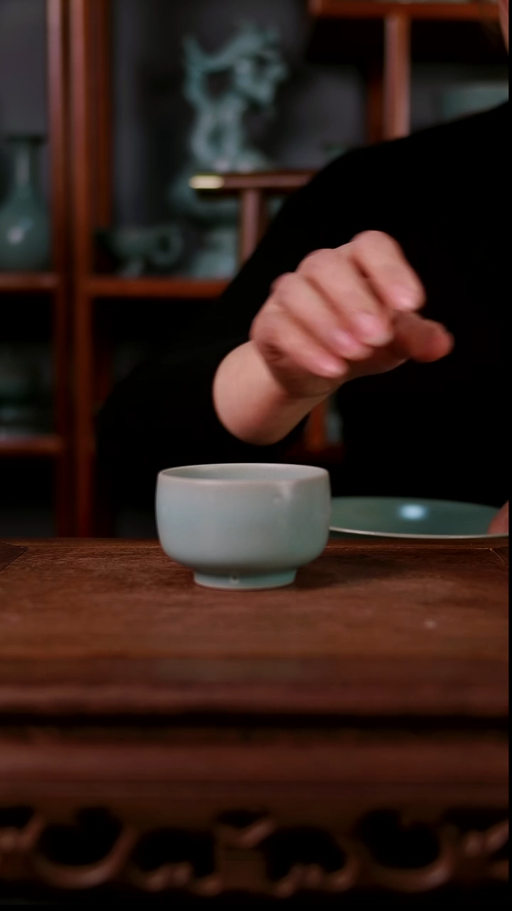 杯子陶青霁汝窑仿古釉   罗汉杯微瑕