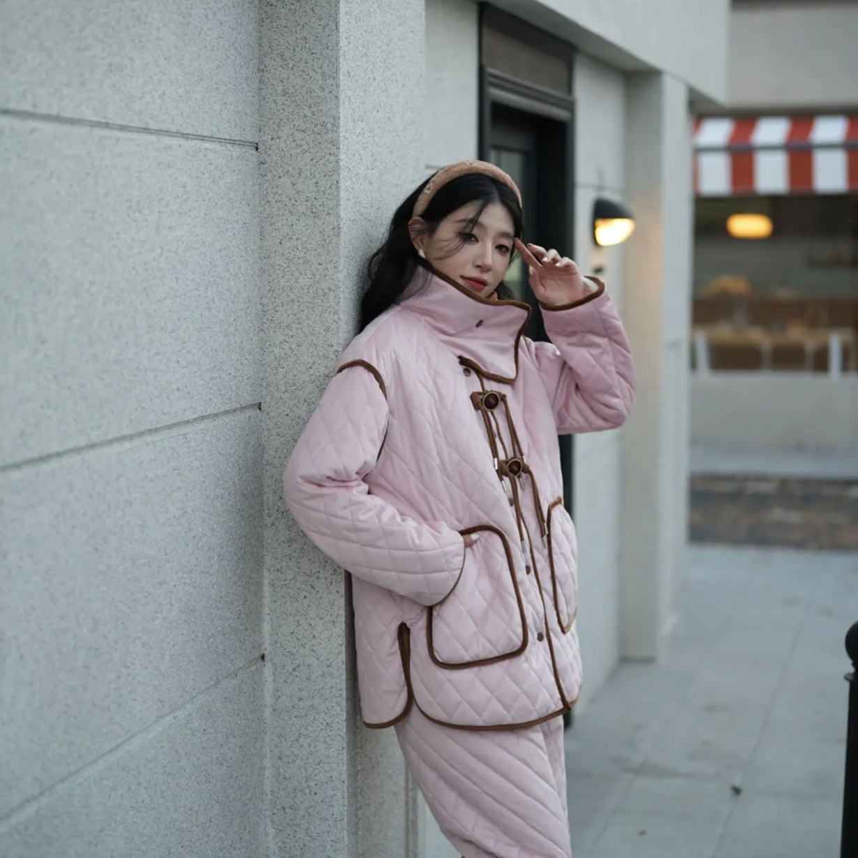 98-女士国风系列冬季加厚三层夹棉棉服套装