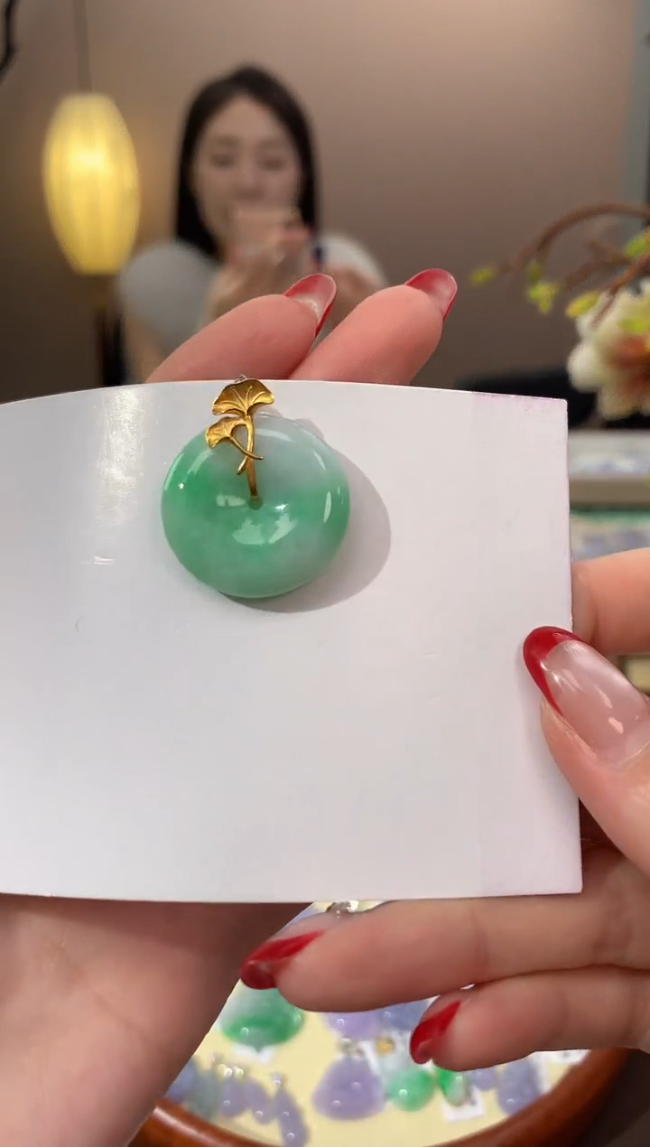 【闪购商品】翡翠颈饰18K金镶嵌天然缅甸a货翡翠