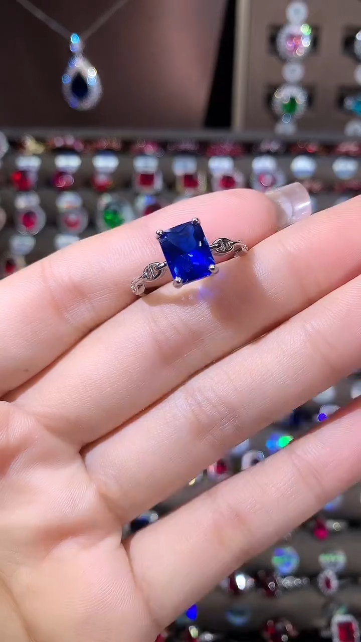 戒指蓝宝石银S925镶嵌79