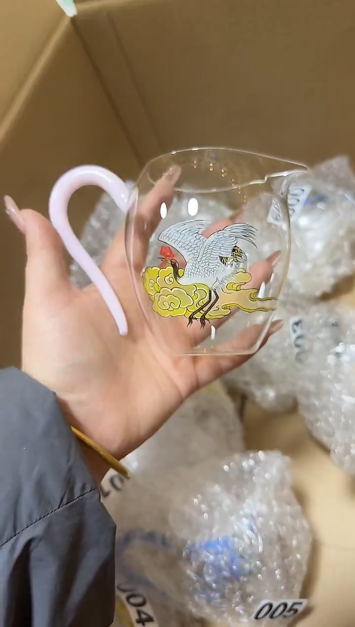 015手绘鹤公道杯 