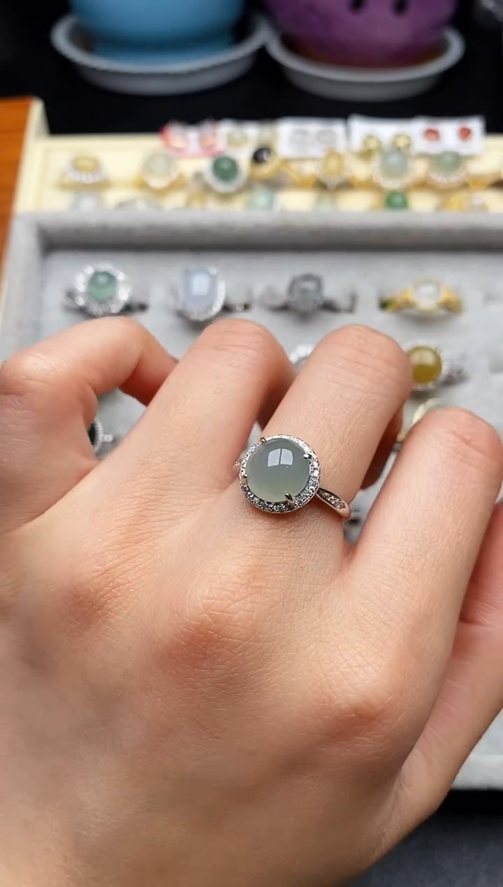 翡翠银S925镶嵌戒指77777777+6