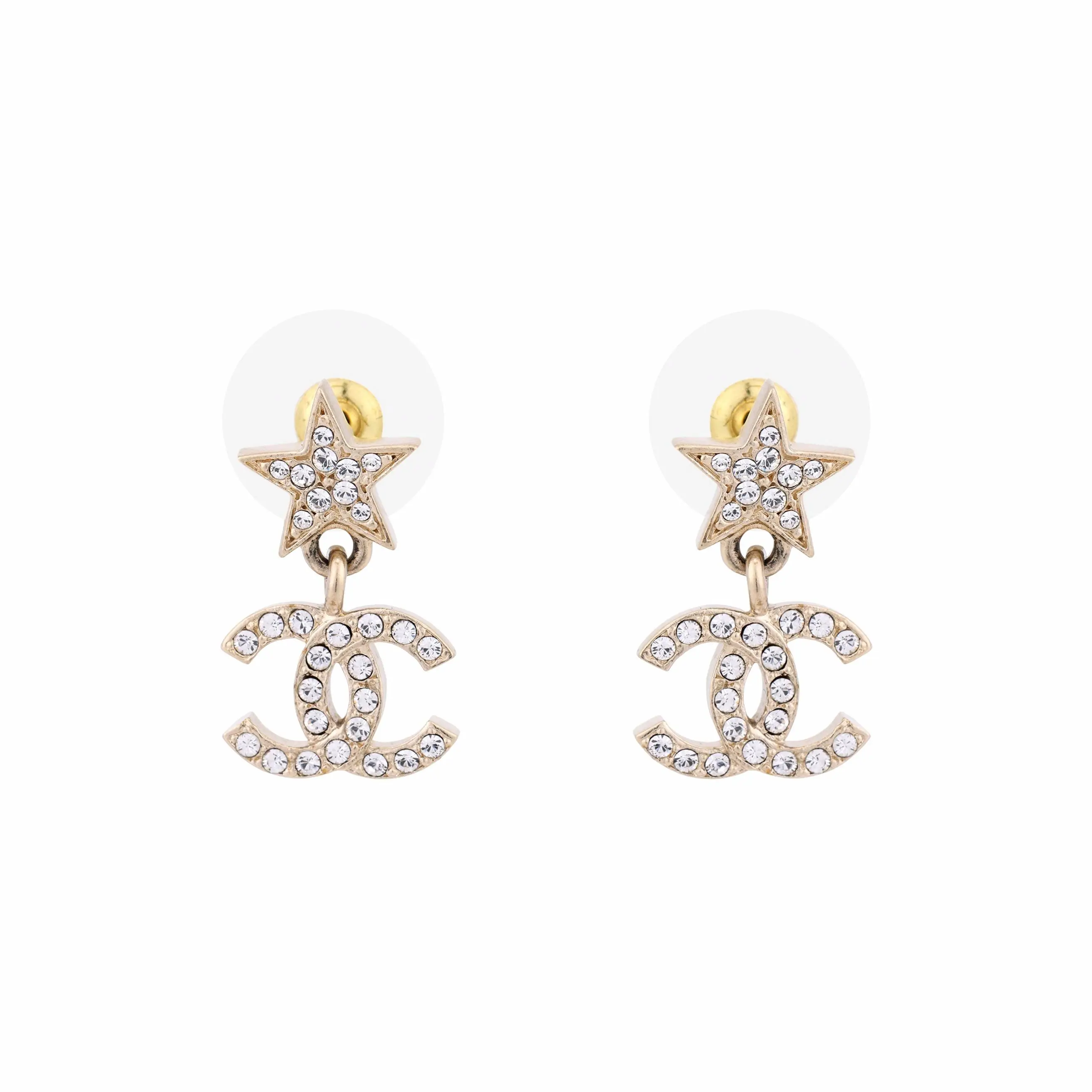 香奈儿/CHANEL 双C星星挂坠 金属 水晶 半宝石 耳环 女款 金色