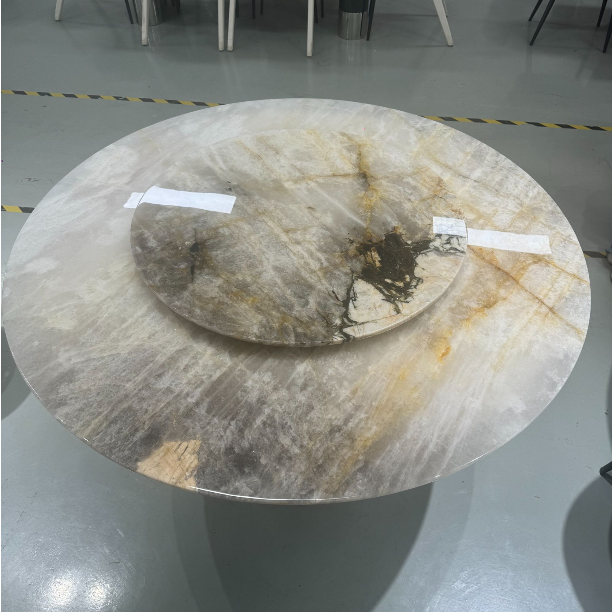 【精品】黄底老矿水晶潘多拉圆形餐桌轻奢简约别墅大小户型奢石餐桌