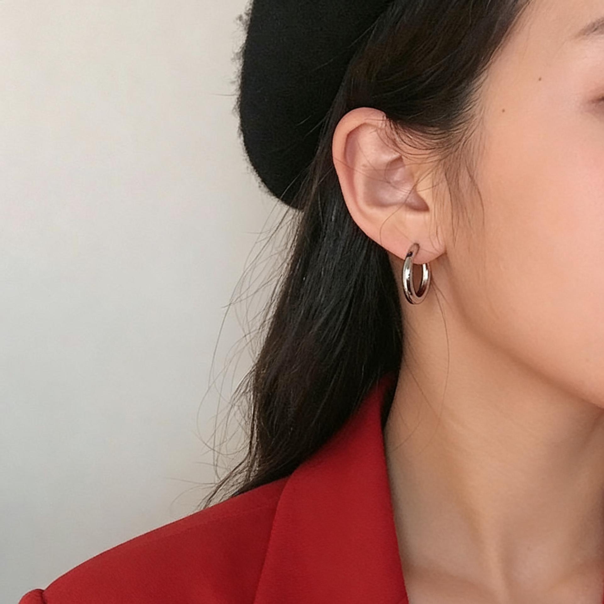 铜合金耳饰 C形耳钉女欧美风小众高级感嘻哈素圈耳环日韩简约光面