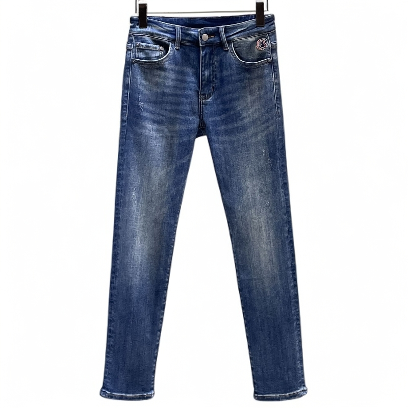 6569男士牛仔裤弹力修身小直筒时尚刺绣中腰春季潮流长裤百搭款