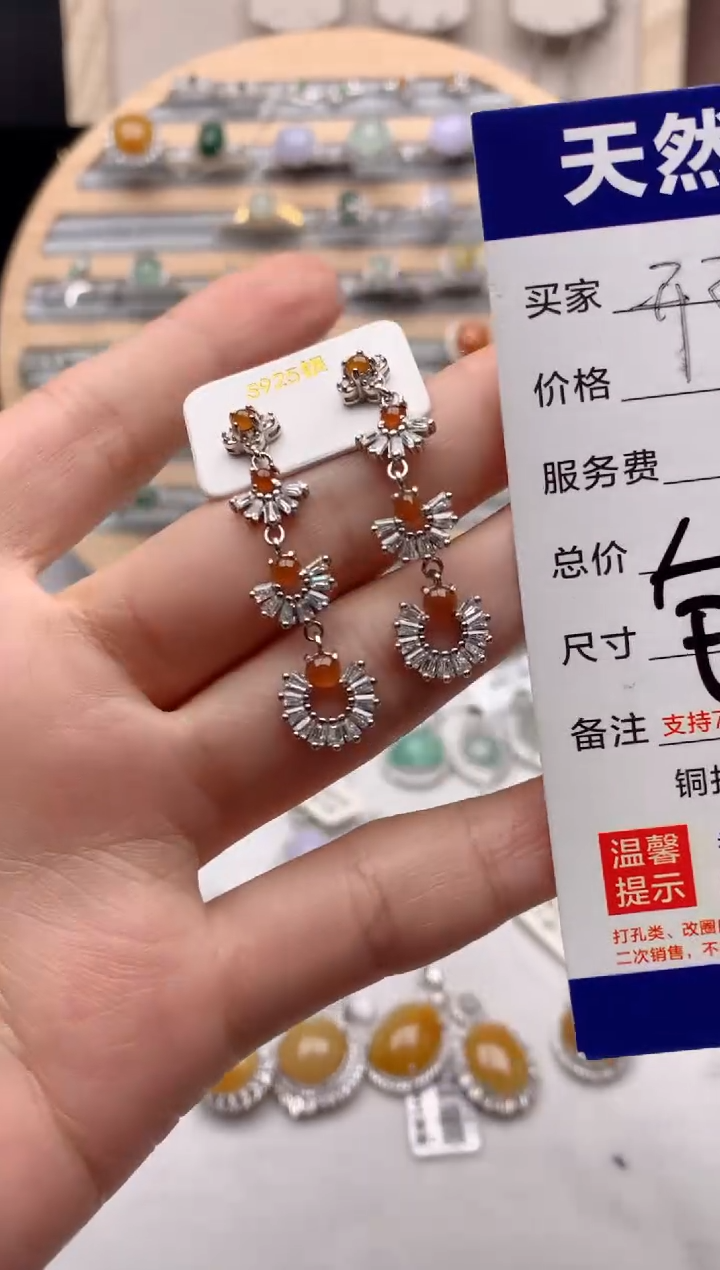 【闪购商品】翡翠耳饰银S925镶嵌1号