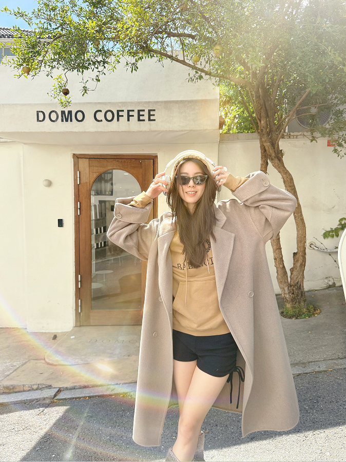 新春秋冬中长款休闲风呢大衣极简时尚翻袖双面羊毛外套009