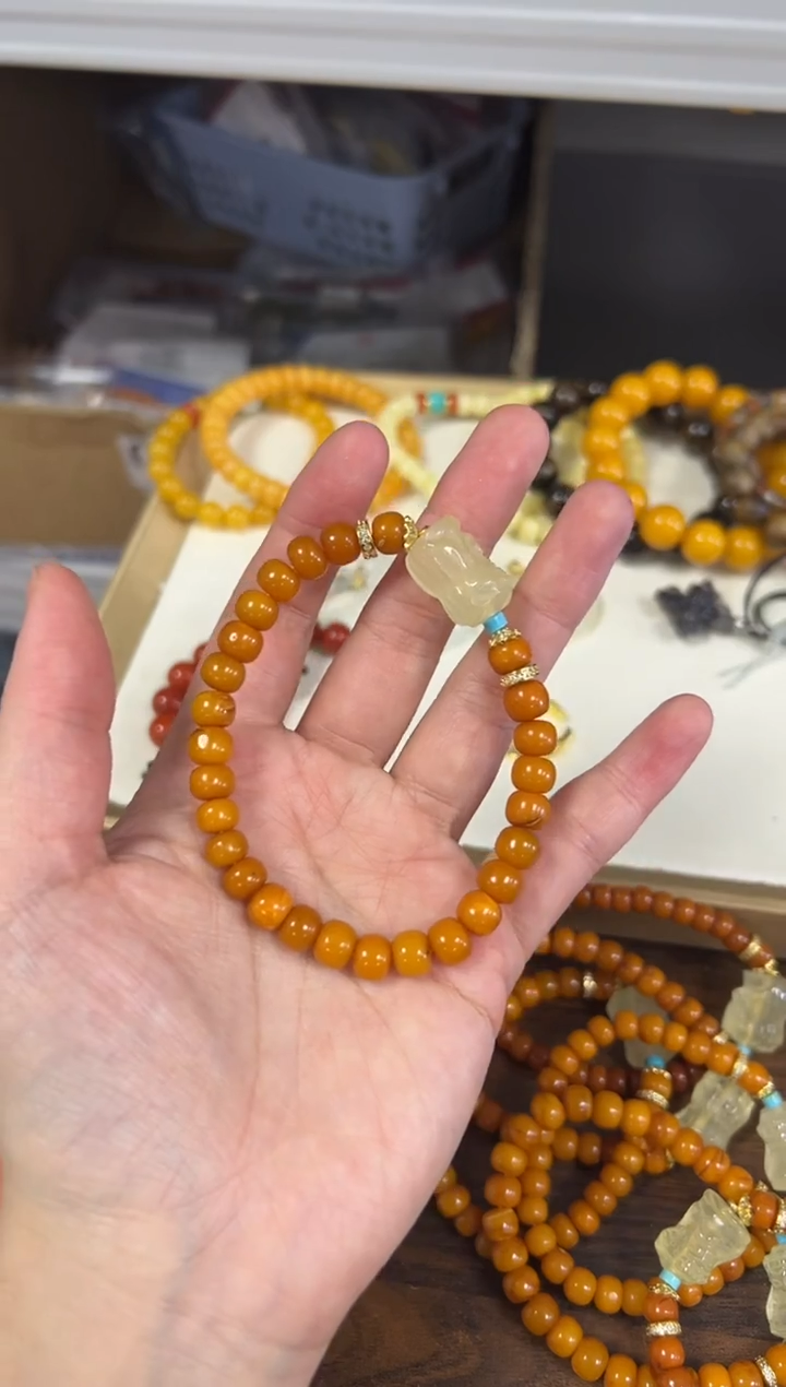 手链蜜蜡未镶嵌老蜜蜡桶珠黄晶扎基手串[0642]