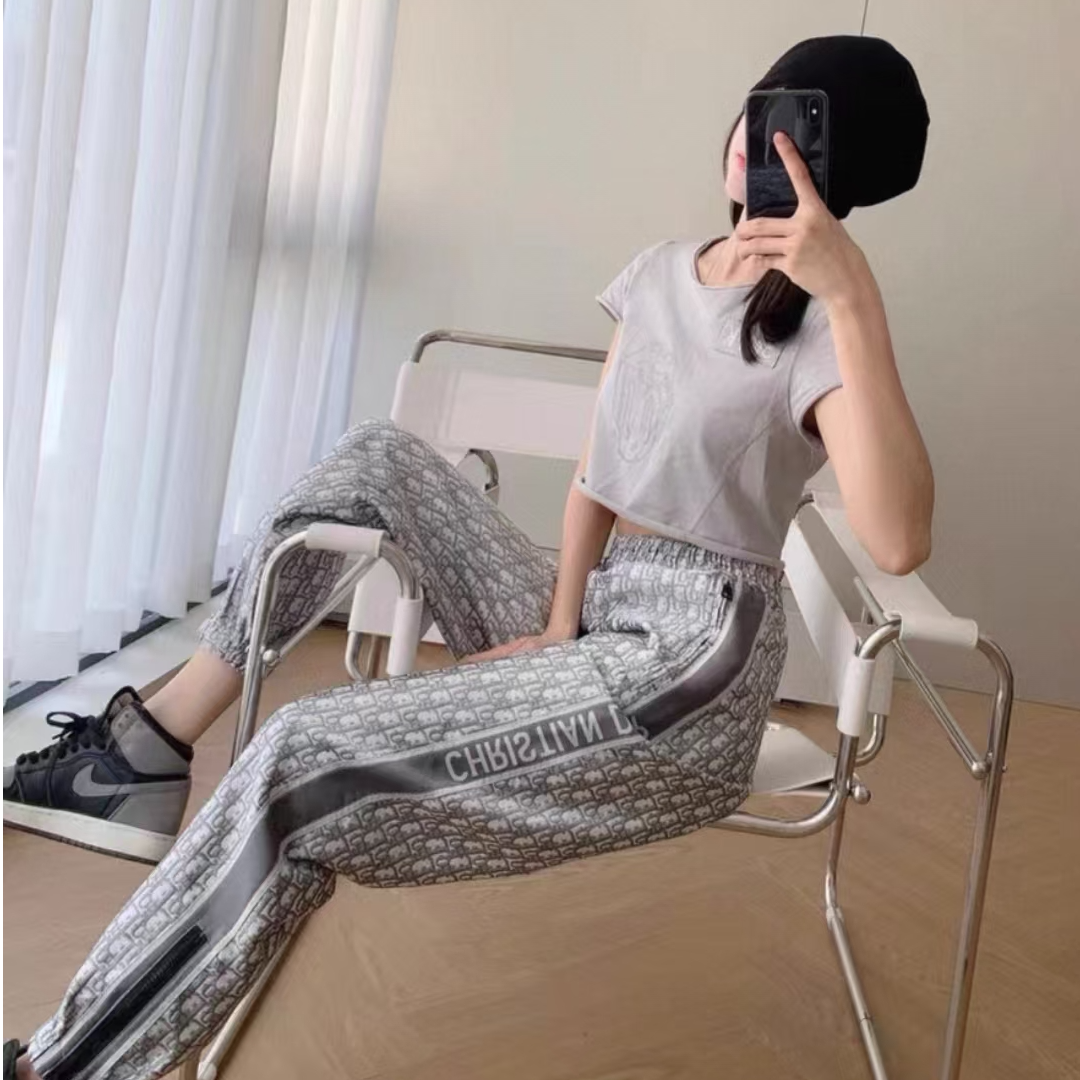 未使用 DIOR/迪奥 Dior 满印束脚长裤 灰色36