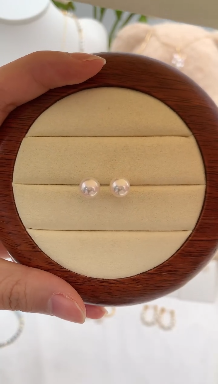 【闪购商品】海水珍珠耳饰18K金镶嵌7.5-8极光天女素钉