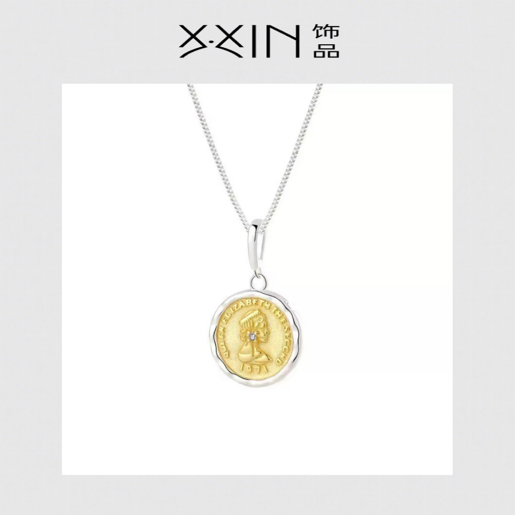 吊坠925银 复古浮雕女王人像古币撞色万能扣s925吊坠 HL0825024