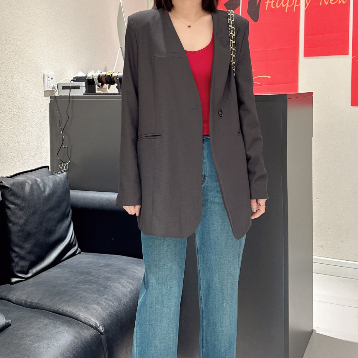 迷你新款V领西服春秋气质网红时尚休闲百搭宽松