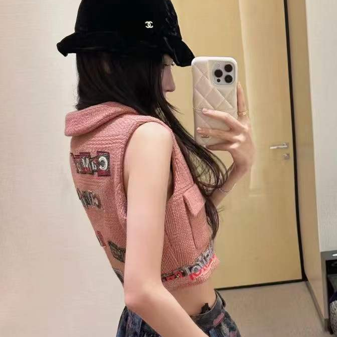 99新 Chanel/香奈儿 38码 浅砖红色 双口袋 无袖 针织 马甲 