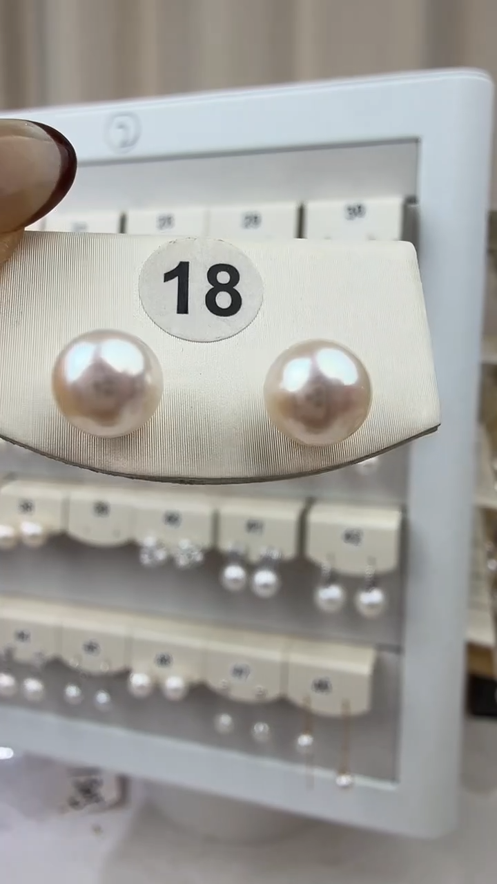 银S925镶嵌耳饰海水珍珠丽*7.5-8mm海水akoya素钉