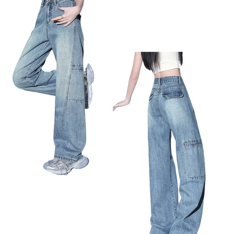 胡子哥牛仔裤女哈伦裤老爹裤九分裤