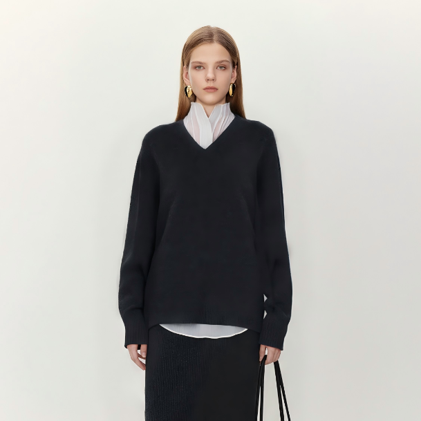 LYNEE【引冬套装】极简纯羊毛V领毛衣女慵懒宽松针织衫LGD2FAK118