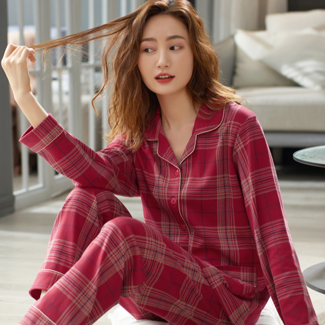 2025年新款女士睡衣春秋季纯棉长袖长裤休闲全棉大码家居服套装春